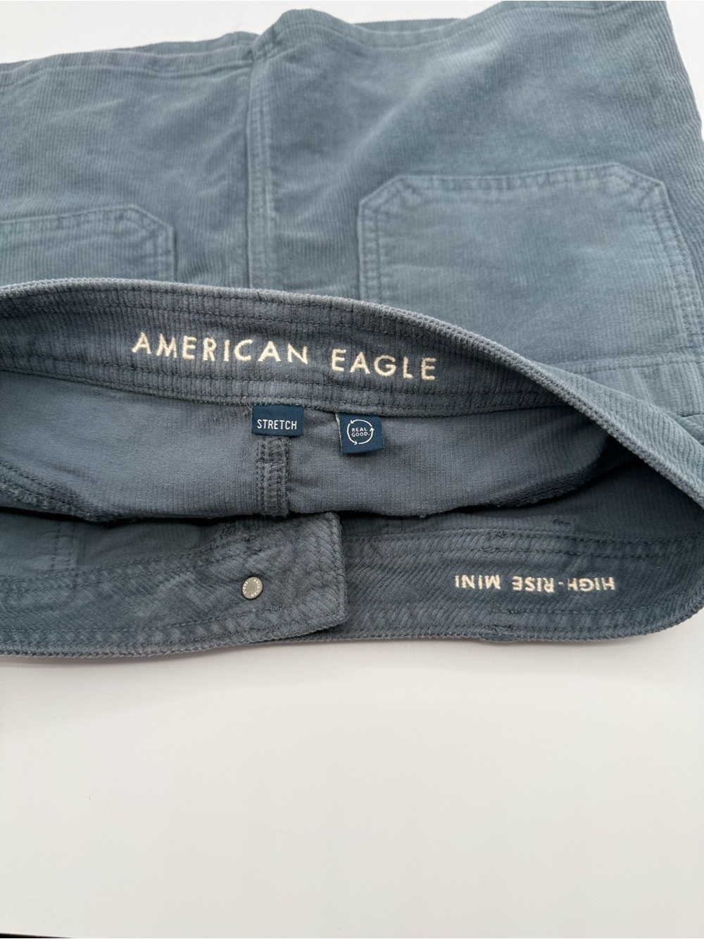 American Eagle Women’s Stormy Blue Corduroy Stretch High Rise Mini Skirt Size 8 - Picture 5 of 8